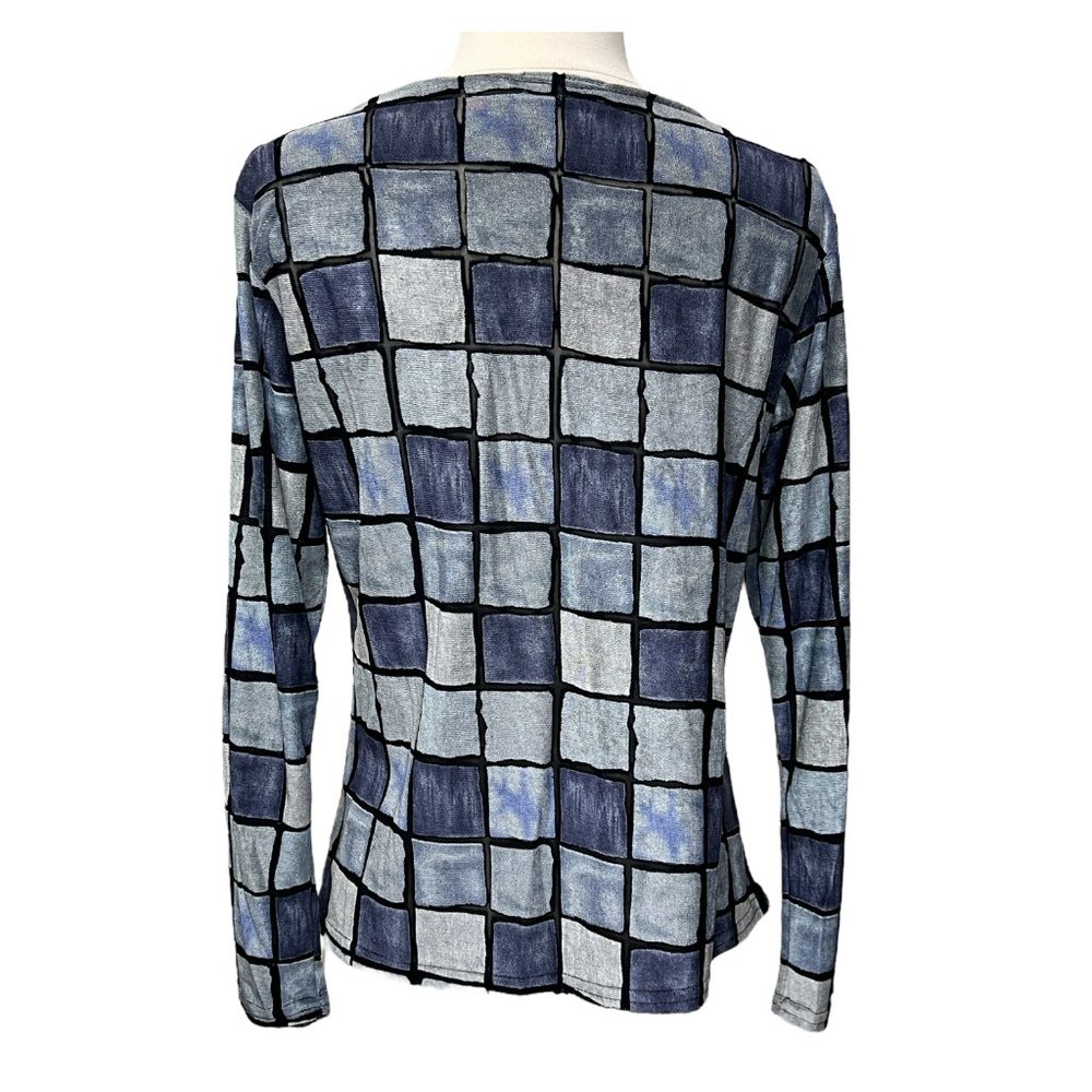 Devore Top With Multicolor Blue Squares - image 4